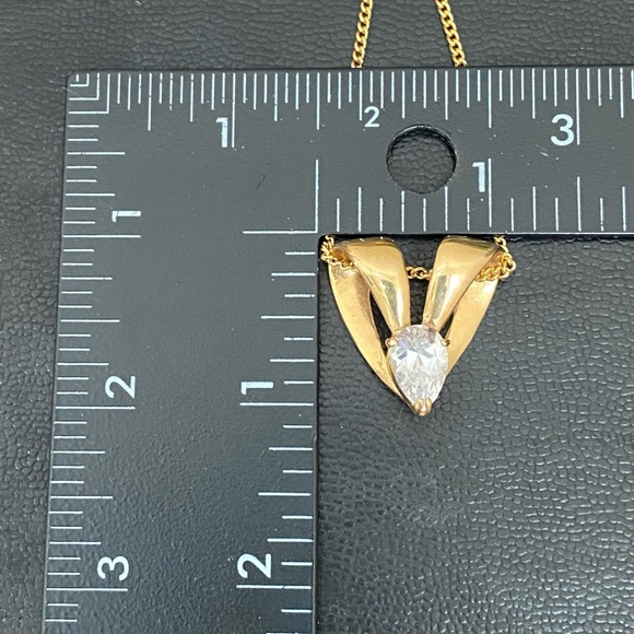 Vintage Unsigned Gold-Plated Heart Slider Pendant Teardrop Clear CZ 16” Necklace - Picture 11 of 15